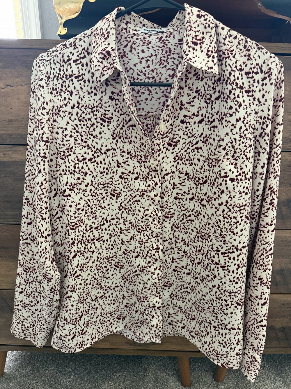 Express Cream blouse with Burgundy Speckle Print